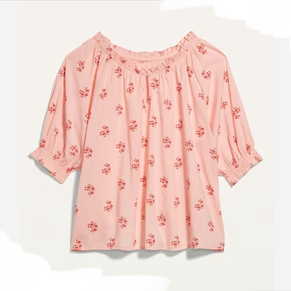 OLD NAVY Pink Floral PUFF-SLEEVE Swing Pajama Top Size M Cotton Lightweight - Picture 1 of 12